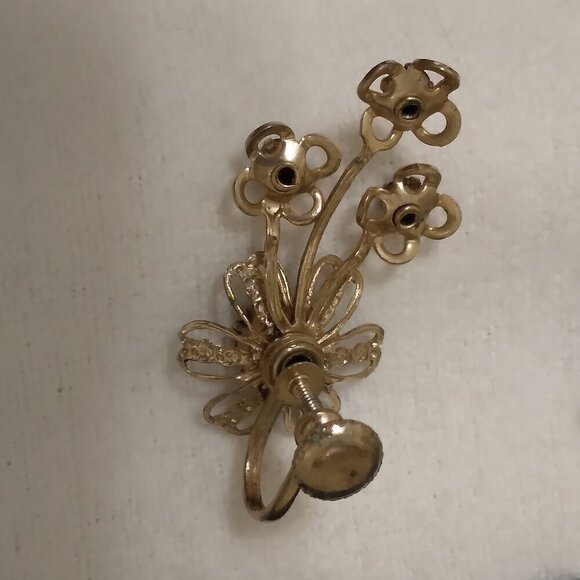 Vintage 1940's Multicolor Rhinestone Flower Screw-on Earrings - Picture 8 of 9